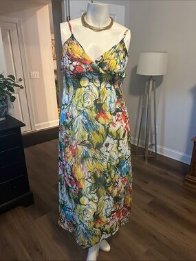 Multicolor Floral V-Neck Spaghetti-Strap Maxi Dress